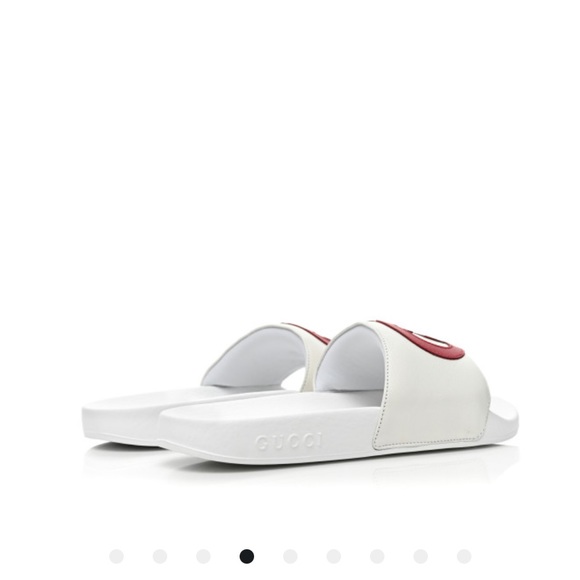 Gucci Nappa Miro Soft Calfskin Interlocking G Slide Sandals 37 White Red - Picture 4 of 7